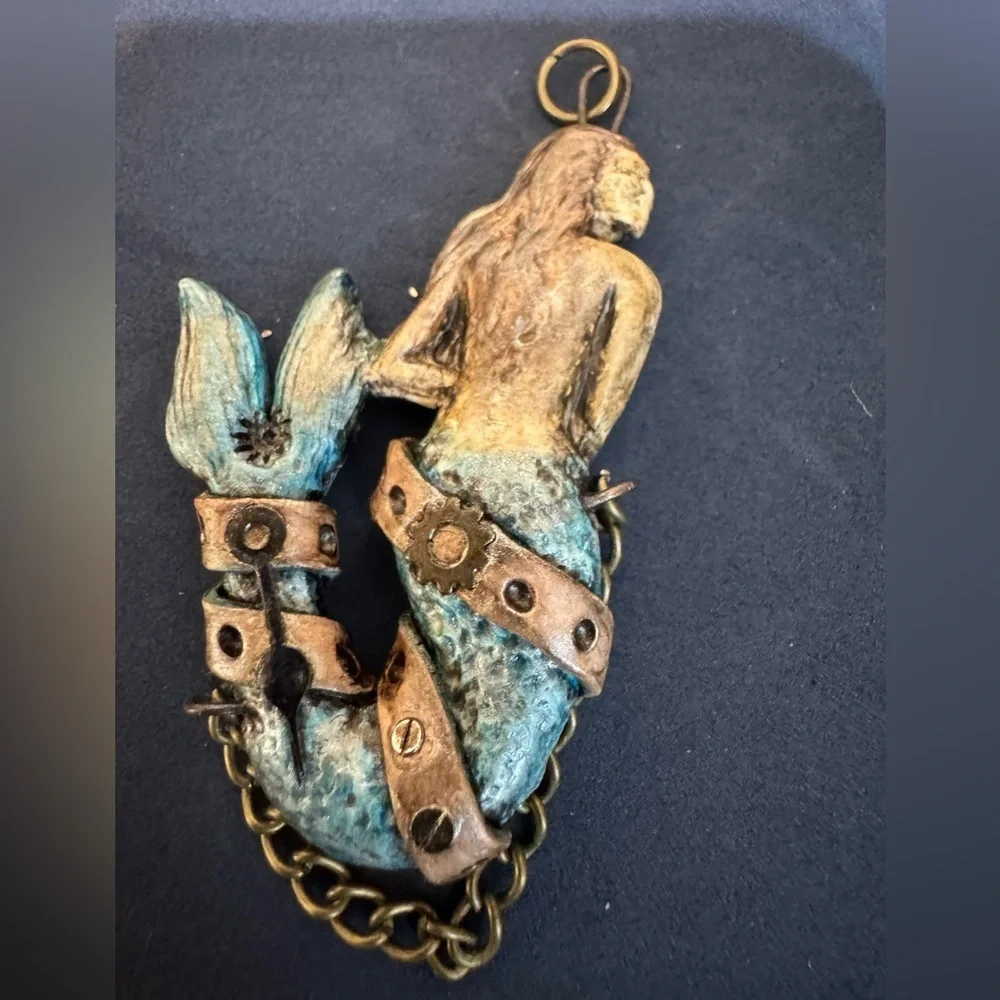 Mermaid Pendant in Gold and Blue